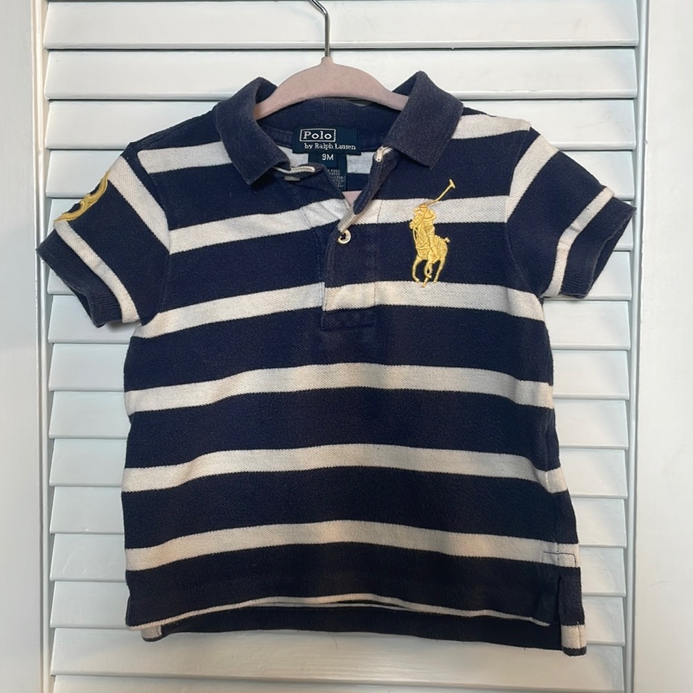 Polo RL Classic Pique Polo Size 9M.Navy/White Stripes w/Yellow Pony & 3 EUC
